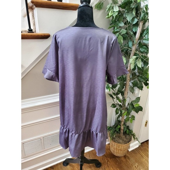 SHEIN Women's Solid Purp Polyester V-Neck Short Sleeve Knee Length Dress Size XL - Picture 8 of 10
